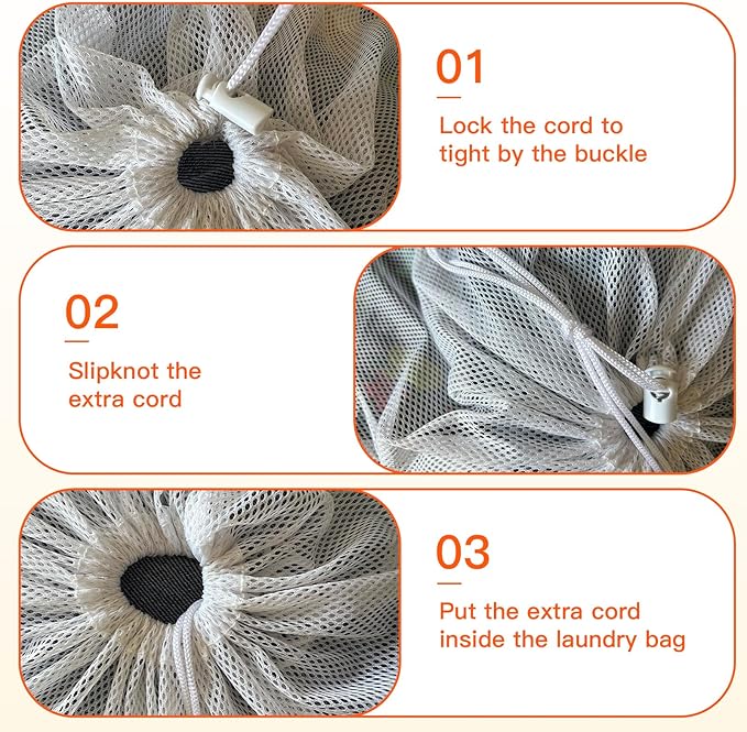 2 Pack Mesh Laundry Bags, 23 x 35 Inches Heavy Duty Mesh Wash Bags with Drawstring Closure for College, Dorm, Travel, Family and Apartment Dwellers, White