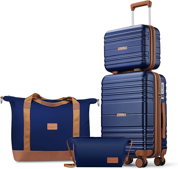Luggage Sets 4 Piece, 20 Inch Expandable Carry On Suitcase with TSA Lock & Spinner Wheels, Lightweight Travel Luggage Sets with YKK Zippers (Navy, 4 Piece Sets(14/20/DB/TB))