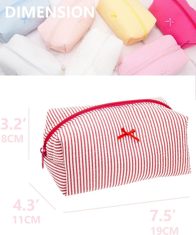 PAZIMIIK 6PCS Cozy Makeup Bag Small Aesthetic Travel Zipper Cosmetic Pouch for Women Make Up Beauty Accessories Brushes, Stripe Red