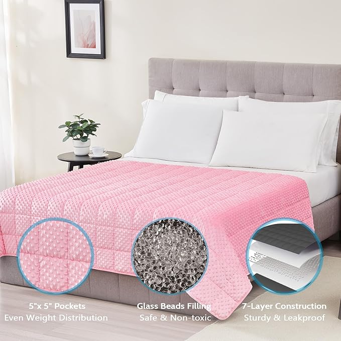 L'AGRATY Weighted Blanket for Adult - 60"x80" 17lbs Minky Dots Heavy Blanket with Glass Beads Soft Breathable for All-Season Summer Fall Winter Thick Comfort for Sleeping