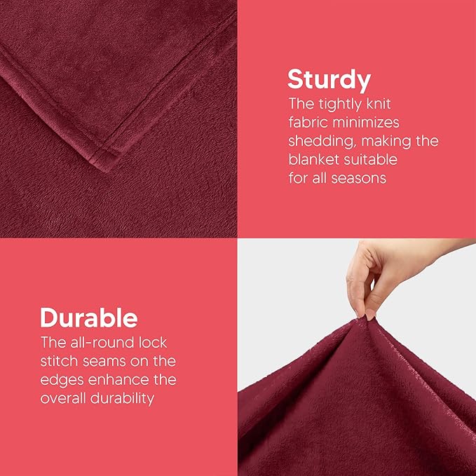 Utopia Bedding Fleece Blanket Twin Size Burgundy 300GSM Luxury Anti-Static Fuzzy Soft Microfiber Bed Blanket (60x80 Inch)