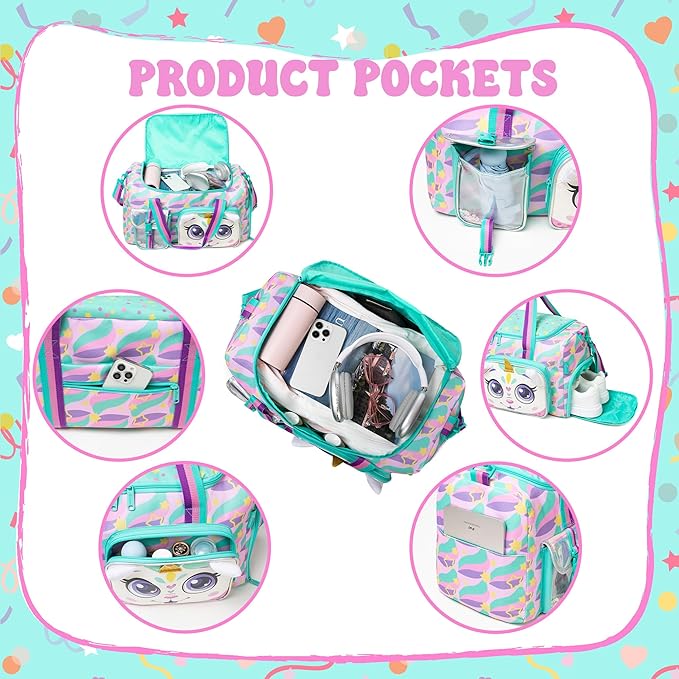 Kids Duffle Bag Girls Travel Bag for Kids Overnight Bag for Girls Dance Bag for Girls Weekender Bag Gym Bag with Shoe Compartment