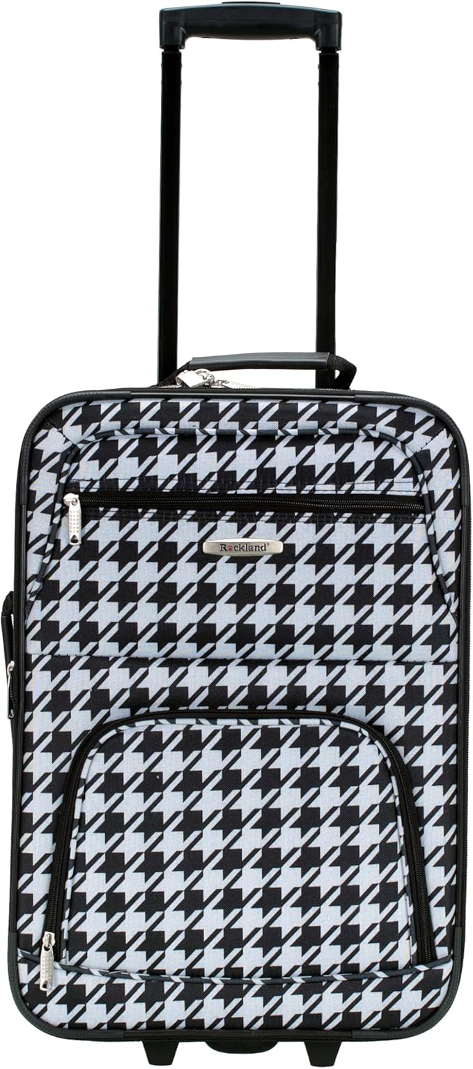Rockland Fashion Softside Upright Luggage Set, Expandable, Kensington, Black and White, 2-Piece(14/19)