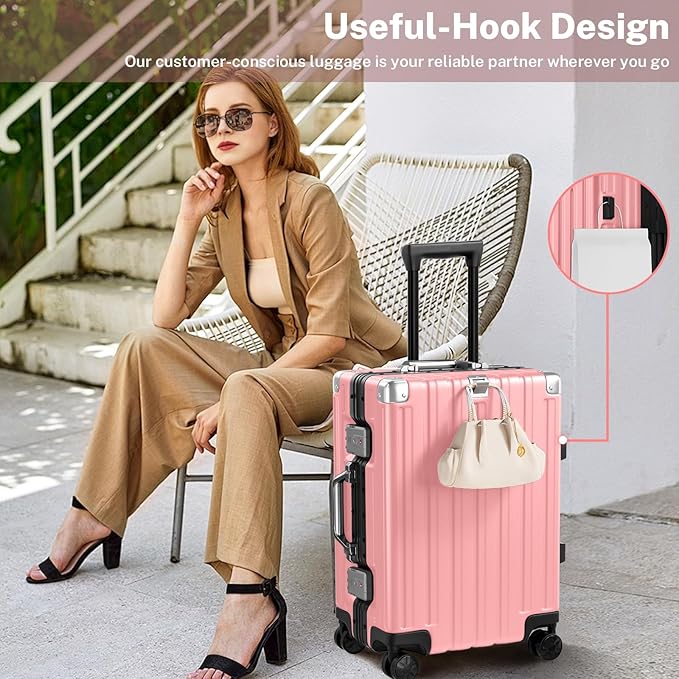 Krute Zipperless Luggage 24 Inch Aluminum Frame Suitcase with Spinner Wheels PC+ABS Hardide Checked Luggage TSA Approved