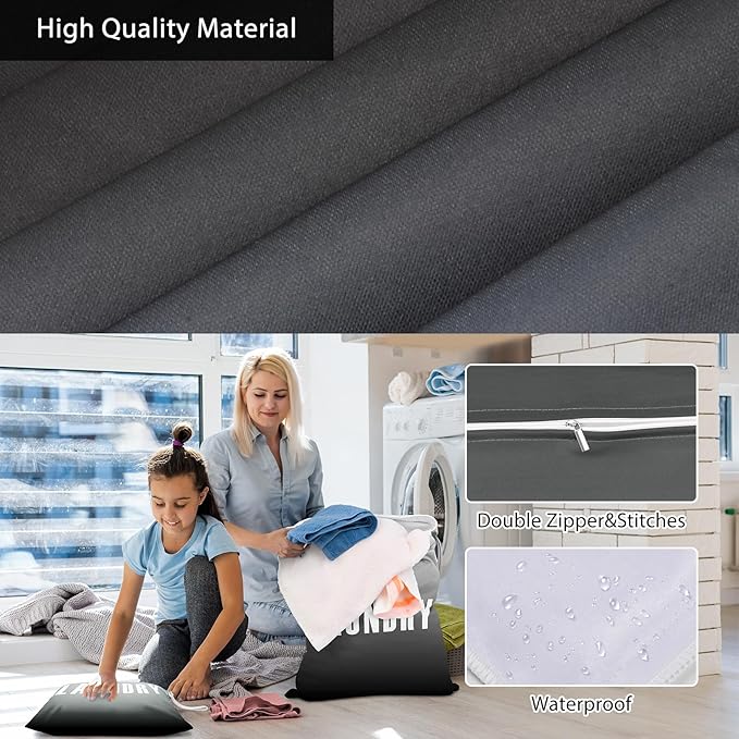 2 Pcs Large Travel Laundry Bag - Waterproof Wet Dry Washable for Dirty Clothes, Bathing Suit, Workout, Gym, Swimming, Yoga (Grey+Black)