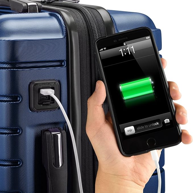 Traveler's Choice Archer Polycarbonate Hardside Spinner Luggage Set, Tie Down Straps, Blue, 3-Piece