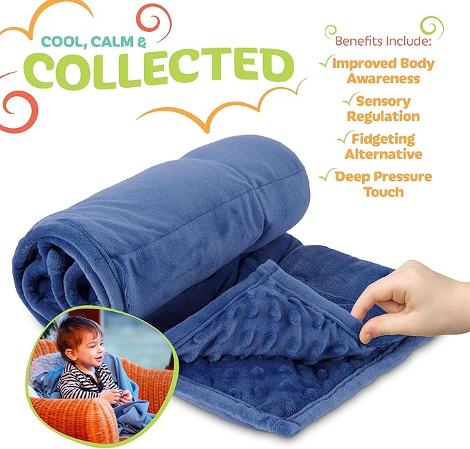 5lb Weighted Blanket for Kids (Blue) 19x22 Inch, Plush Minky Weighted Lap Pad with Travel Bag for Ages 4-10