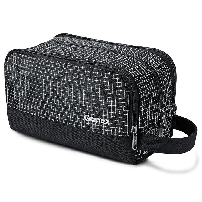 Gonex Travel Toiletry Bag Nylon, Shaving Bag Toiletry Organizer Check Patten (Black)