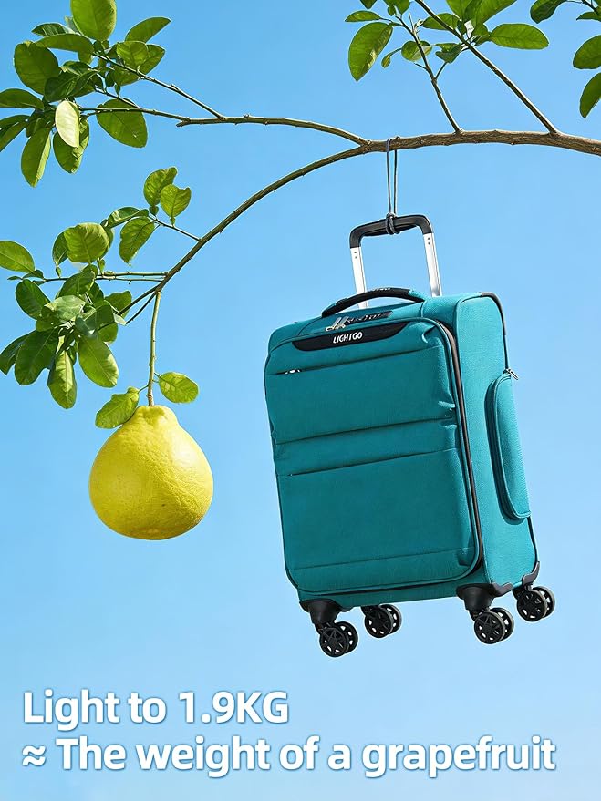LIGHTGO 20 Inch Carry On Luggage, Softside Suitcase with Spinner Wheels, Lightweight Travel Carry On Bag for Airline Approved, TSA Lock, Water Resistant Underseat Luggage for Women Men, Turquoise