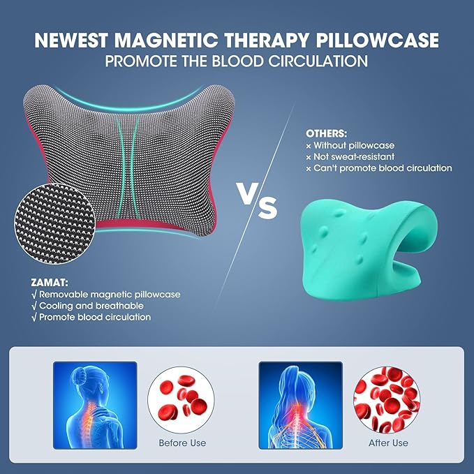 ZAMAT Neck and Shoulder Relaxer with Magnetic Therapy Pillowcase, Neck Stretcher Chiropractic Pillows for Pain Relief, Cervical Traction Device for Relieve TMJ Headache Muscle Tension Spine Alignment