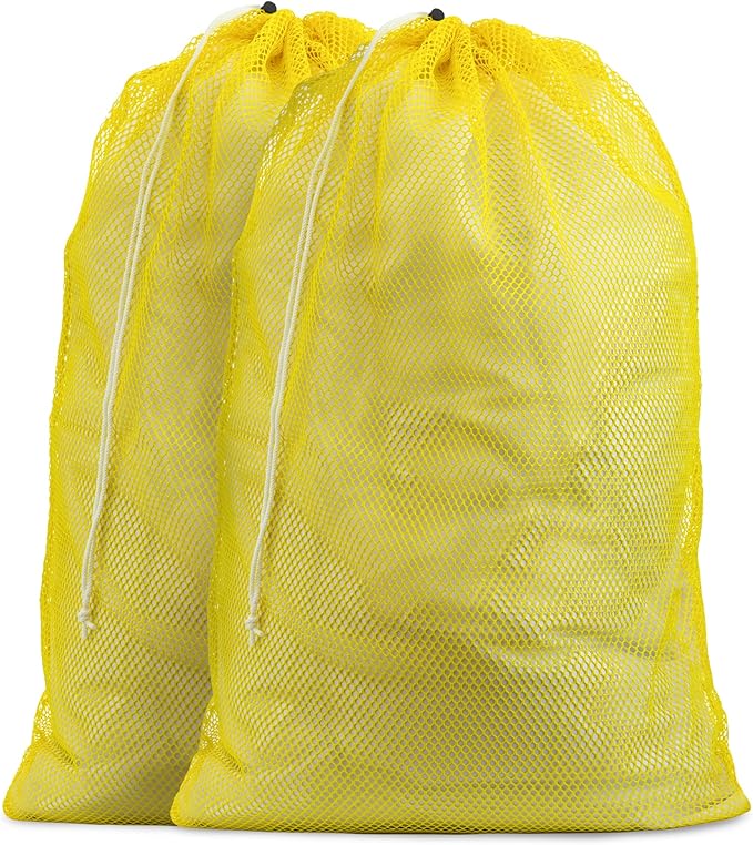 Handy Laundry Mesh Laundry Bags XL 24" x 36" – Heavy Duty, Durable Drawstring Bag for Delicates, College Dorm, Travel, Storage, Machine Washable, Foldable, 2-Pack (Yellow)