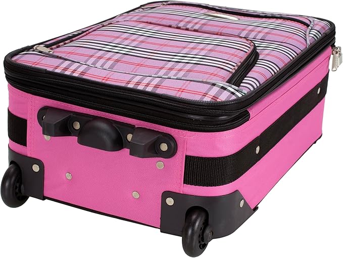 Rockland Fashion Softside Upright Luggage Set,Expandable,Lightweight,Telescopic Handle,Wheel, Pink Cross, 2-Piece Set (14/19)
