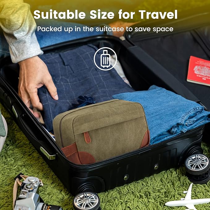 Vorspack Travel Toiletry Bag - Hanging Toiletry Bag for Men Water Resistant Canvas Shaving Bag with Large Capacity for Travel - Green