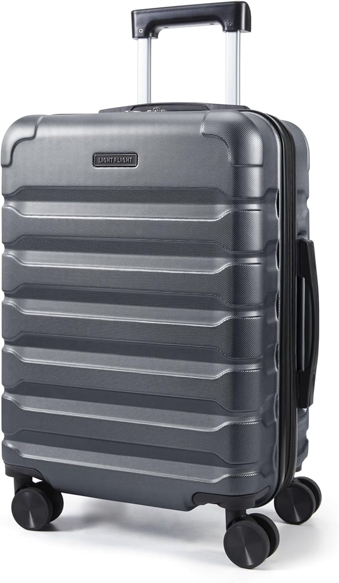 LIGHT FLIGHT Carry On Luggage 22x14x9 Airline Approved, Expandable Carry On Suitcases with Wheels, Lightweight Luggage, Durable Hard Shell 20 Inch Rolling Suit Case for Men Women Travel, Gray