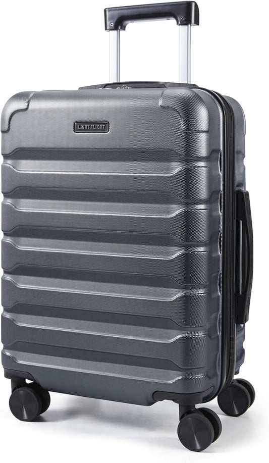 LIGHT FLIGHT Carry On Luggage 22x14x9 Airline Approved, Expandable Carry On Suitcases with Wheels, Lightweight Luggage, Durable Hard Shell 20 Inch Rolling Suit Case for Men Women Travel, Gray