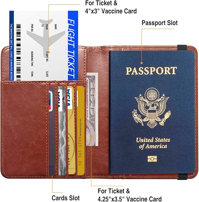 Premium Passport Holder for Travel, RFID Blocking Passport Cover Slim, Durable & Travel-Friendly, Passport Wallet Keep Your Documents Safe & Organized (Brown)