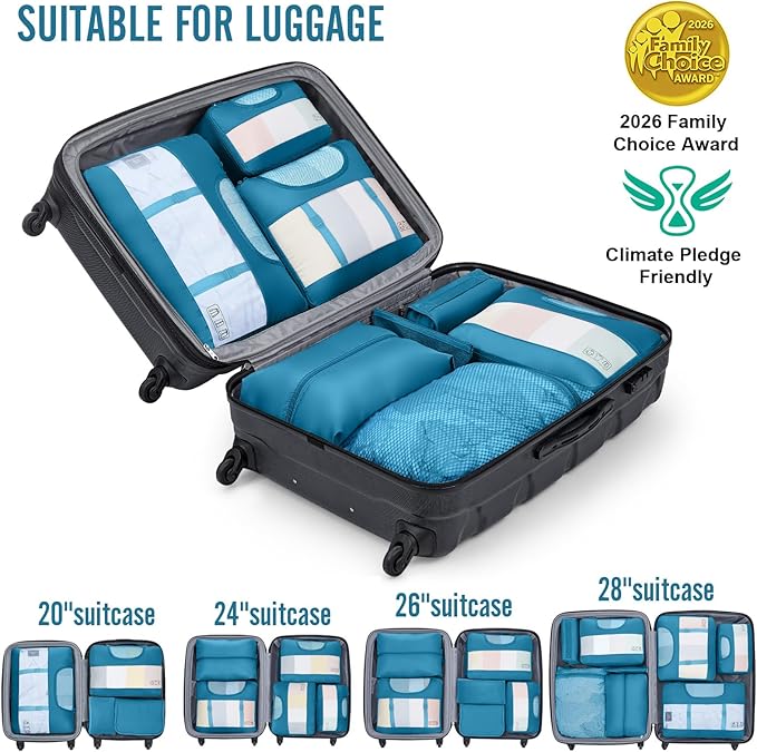 Veken 8 Set Packing Cubes for Travel Essentials, Suitcase Organizer Bags in 4 Sizes, Carry-On Luggage Accessories with Large Laundry & Hanging Toiletry Bag, Must-Have for Airplane, Road Trip & Camping