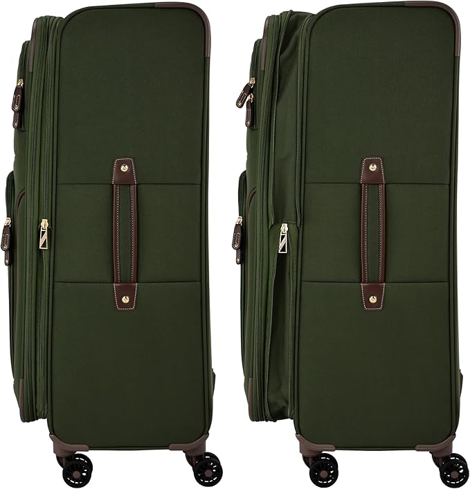London Fog Nottingham 20 Inch Expandable Spinner Carry on Softside Suitcase, Olive Chestnut