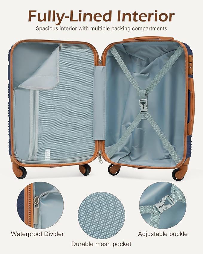 LONG VACATION 3 Piece Carry On Luggage 20 Inch Suitcase with Spinner Wheels, ABS+PC Hardshell Suitcase set with TSA Lock & YKK Zipper