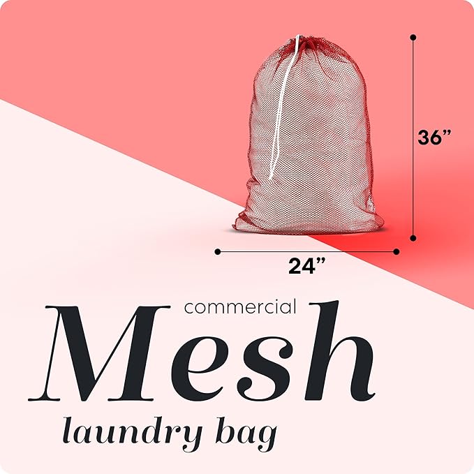 Handy Laundry Mesh XL Laundry Bags 2-Pack, 24 x 36 Inch Heavy Duty, Durable Drawstring Closure, Machine Washable, Large Laundry Bag for Delicates, College Dorms, Travel, Laundromats, Apartments, Red