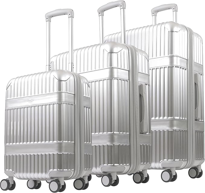 Martha Stewart The Bedford 3 Piece Rolling Luggage Set, Hardshell Suitcases with Spinner Wheels, 22/26/30 Inch, Silver