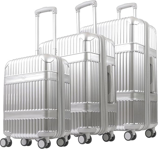 Martha Stewart The Bedford 3 Piece Rolling Luggage Set, Hardshell Suitcases with Spinner Wheels, 22/26/30 Inch, Silver