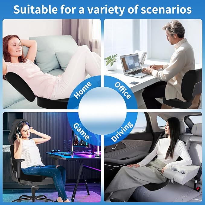 Seat Cushion &Office Chair Cushion,Lumbar Support Pillow for Office Chair,Ergonomic Memory Foam Non-Slip Office Chair Cushion,Back Support Cushions for Tailbone&Sciatica Pain Relief Black