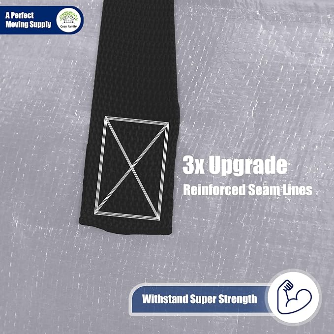 Cosy Family 8 Pack Heavy Duty Extra Large Moving Bags with Backpack Straps - Strong Handles & Zippers, Storage Totes For Space Saving, Fold Flat, Alternative to Moving Box (Set of 8, Silver)