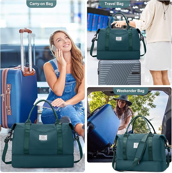 Travel Duffel Bag with Shoes Compartment, Carry on Overnight Weekender Bags for Women, For Spirit Airlines 18x14x8 Personal Item Bag