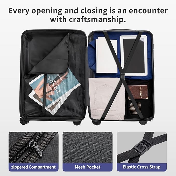 Karl home Luggage Sets 4 Piece, PP Hard Case Suitcase Set with Built-in Lock Spinner Wheels, Lightweight Durable Carry on Luggage for Business Travel - Blue (16/20/24/28")