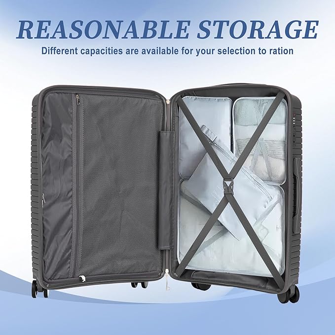 Hardshell Luggage, Lightweight Durable PP Suitcase with Double Spinner Wheels
