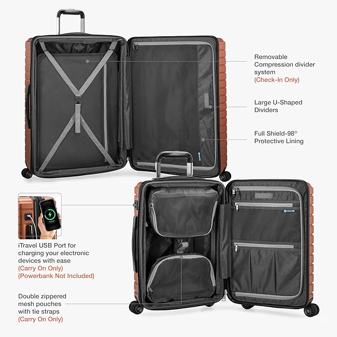 Traveler's Choice Archer Polycarbonate Expandable Luggage with Spinner Wheels, Orange, Checked 26-Inch