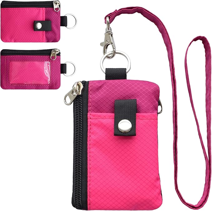 CHENSPRX Minimalist RFID Blocking Small Wallet with ID Window,WaterResistant Zip Id Case Wallet with Lanyard Keychain for Cards,Cash,Travel,Women,Men