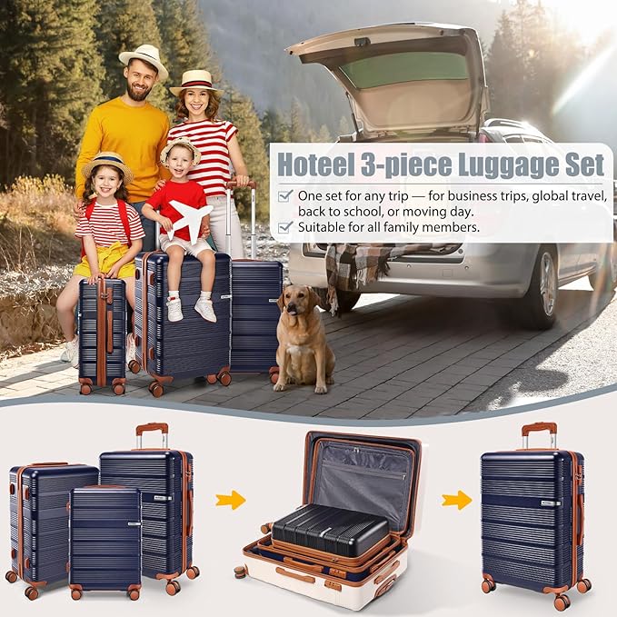 Hoteel Luggage Sets 3 Piece,(4-YEARS WARRANTY) ABS+PC Durable Lightweight Hard Shell Luggage Sets With TSA Lock For Travel,Business Trip, Suitcase Set 20 24 28 Inch, Blue