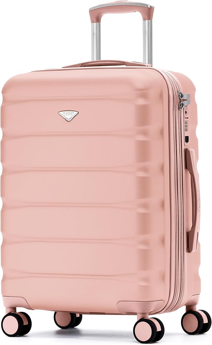 Flight Knight 24x16x10 Expandable Carry On Suitcase Hardside TSA Lock USB C Port Lightweight Luggage Silent Double Spinner Wheels Maximum Overhead Carry-On Bag For Virgin, South West Approved Pink