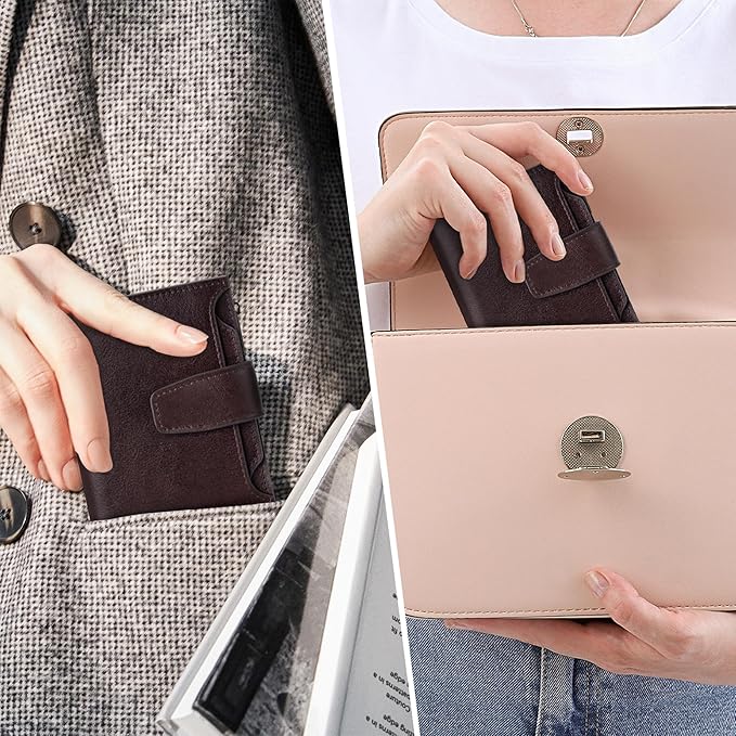 Airkit Small Wallet Women RFID Blocking Genuine Leather Bifold Compact Card Holder Wallet for Women with Zipper Coin Pocket 4 ID Window
