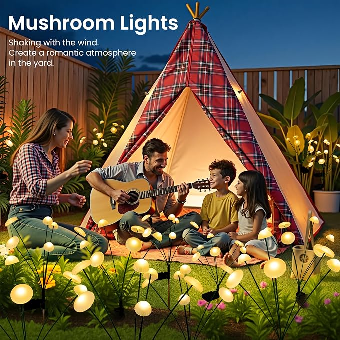 Solar Garden Lights, 4pack Swaying Mushroom Lights | Solar Fairy Lights for Outside, Waterproof Light Decor for Yard,Lawn,Patio,Pathway Decoration(Warm White)