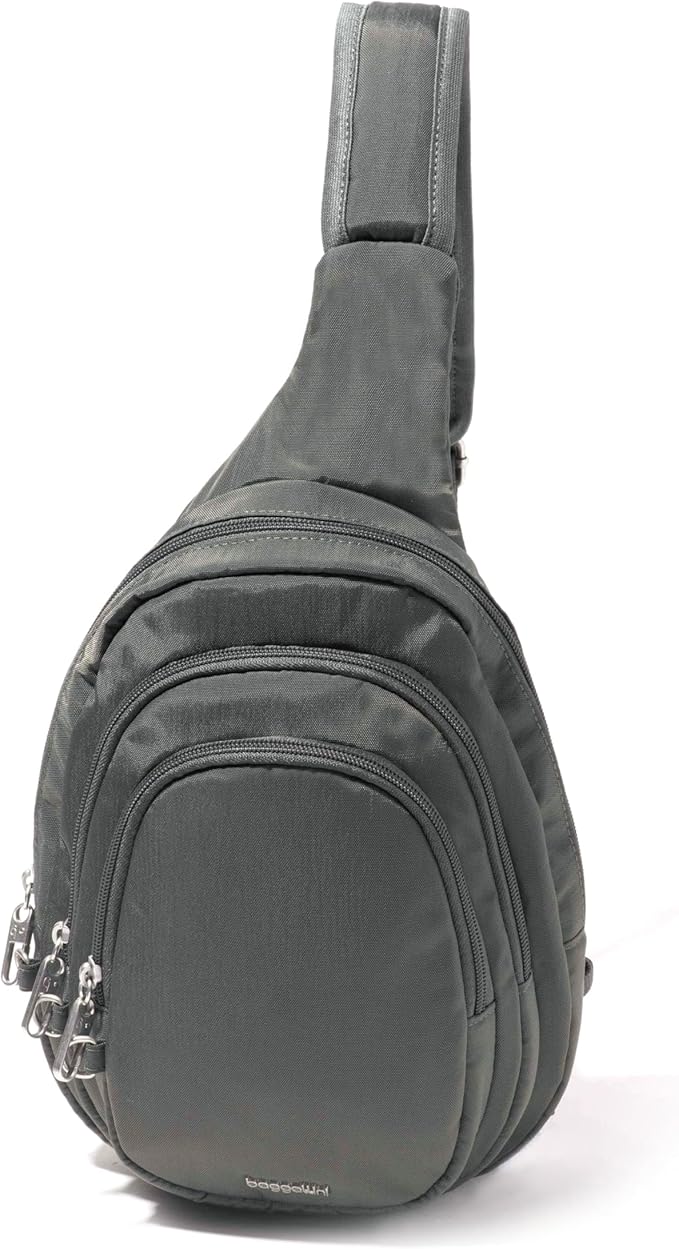 Baggallini Securtex® Anti-Theft Multi Zip Sling - Lightweight 8.6"x15.2" Travel Bag with Locking Zippers & RFID Protection