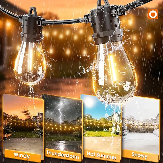 addlon 72FT Outdoor String Lights with 36 Dimmable Edison Bulbs for Patio | UL Listed, Remote Control. Waterproof Shatterproof Bulbs, Timer, Linkable, 2700K Warm White. Backyard, Pergola, 2-Pack*36FT.