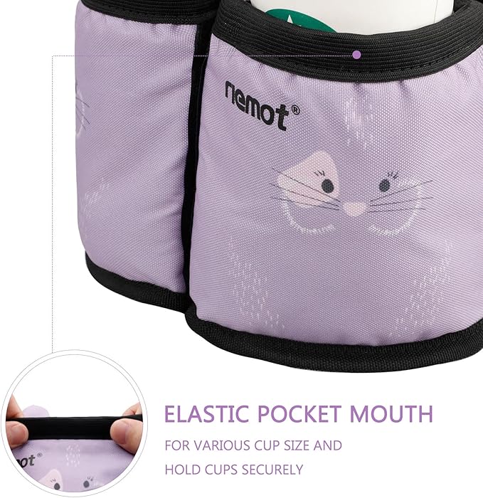 riemot Luggage Travel Cup Holder Free Hand Drink Carrier - Hold Two Coffee Mugs - Fits Roll on Suitcase Handles - Gifts for Flight Attendants Travelers Accessories Cute Rabbit Purple