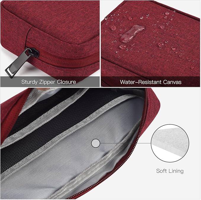 imComor Universal Electronics Accessories Case Bag, 2-Pack Portable Soft Carrying Case Bag Pouch Wire Cable Organizer for Hard Drive, Power Adapter, Laptop Mouse, Cosmetics Kit, Small+Big-Wine Red