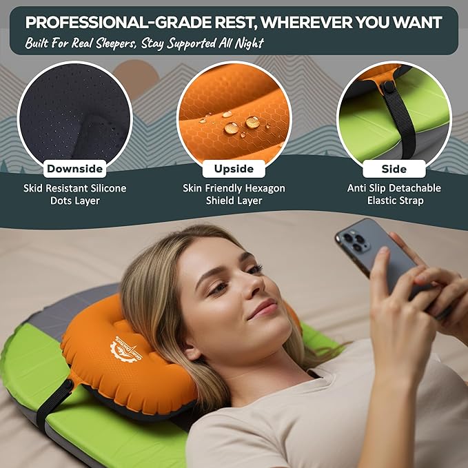 Gear Doctors 3.5oz Compact Ultralight Inflatable Camping Pillow —Inflatable Camp Pillow —Backpacking Pillows Ultralight—Camping Pillows for Sleeping, Hiking, Travel, Beach, Office, Neck, Lumper [Blue]