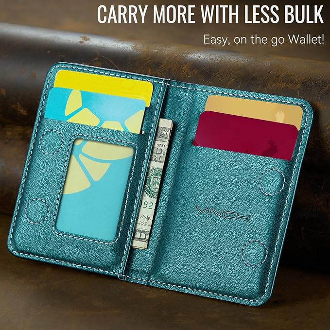 Vinich for MagSafe Wallet Magnetic RFID Blocking Card Holder Compatible with MagSafe Phones and Cases, Strong Magnet Minimalist Phone Wallet for iPhone 17/16/15/14/13/12/Pro/Max/Plus, Bluish Green
