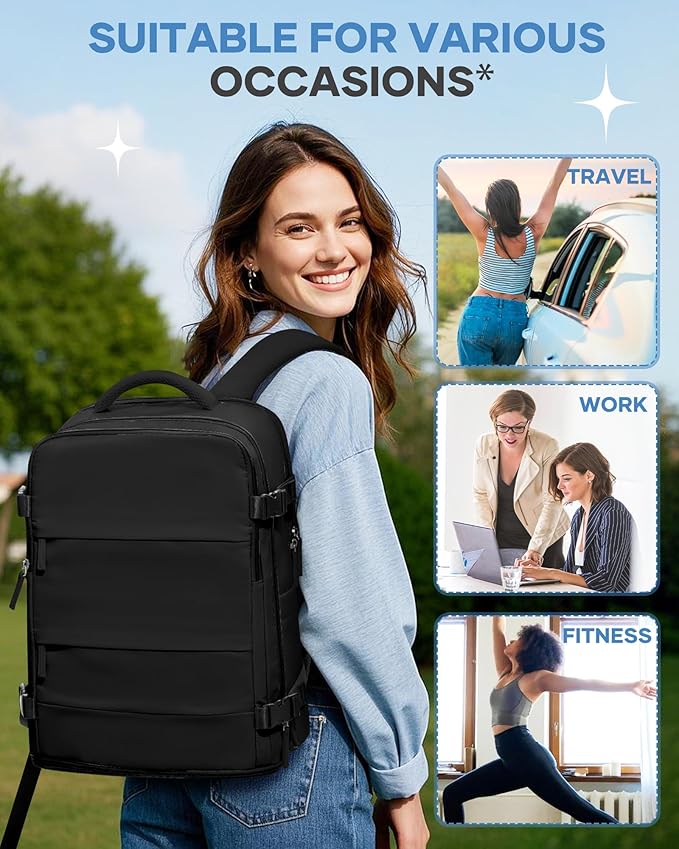 coofay Travel Backpack For Women Men Airline Approved Carry On Backpack Flight Approved Waterproof Sports Luggage Backpack Casual Daypack Small Hiking Backpacks Black Backpacks