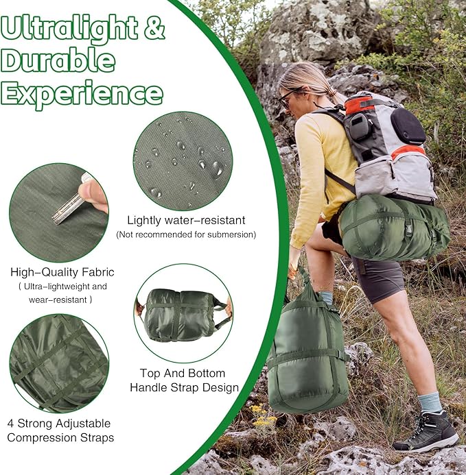 Compression Stuff Sack, Ultralight Portable Sleeping Bag Compression Sack, 15L/27L/45L Sleeping Bag Stuff Sack, Space-Saving Storage Sack for Backpacking, Camping, Hiking, Travel -M