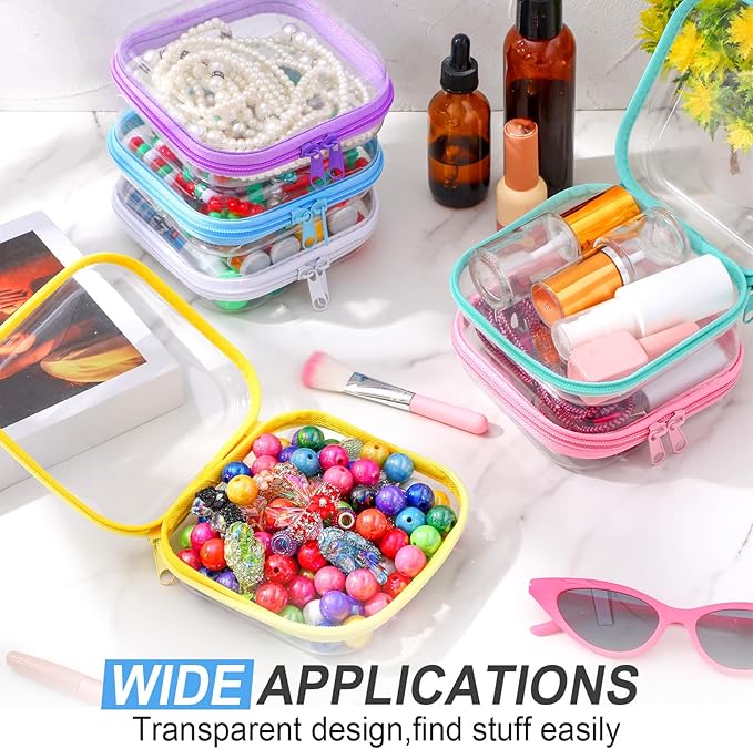 Sanwuta 6 Pcs Clear Hard Zipper Case Plastic Zipper Pouches Transparent Makeup Bag Pencil Case Pouches Toiletry Diaper Bag for Travel Toy Storage Organizer Bins(Colorful,5 x 5 x 2 Inch)