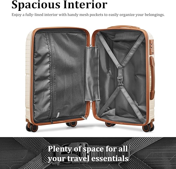 Joyway Luggage Sets 5 Piece PP Hardshell Carry on Suitcase, Travel Lightweight Carry-on with Double Spinner Wheels and TSA Lock, Beige Brown