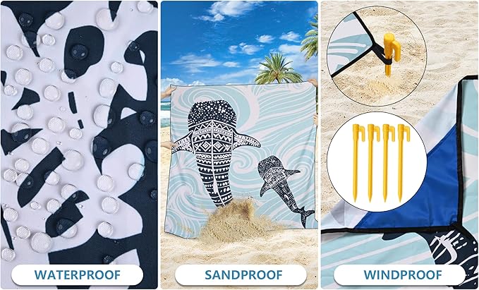Beach Blanket Waterproof Sandproof Extra Large Beach Mat 79" X 83"/120"x108"for 1-8 Adults Quick Drying Durable Outdoor Picnic Mat for Beach Travel Camping Hiking