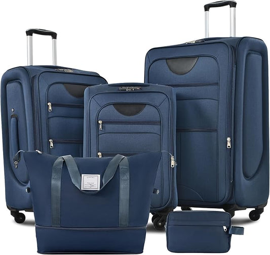 Softside Luggage 3-Piece Set with Duffel Bag, Lightweight Suitcases with Spinner Wheels, TSA Lock & Expandable for Travel, Business Trips, Durable Softshell Travel Luggage Set (Dark Blue)