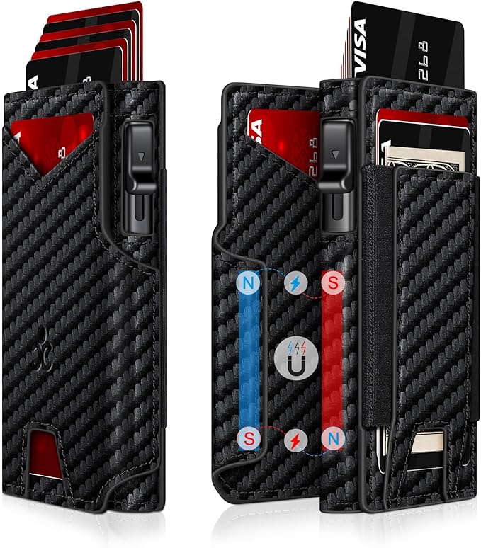 Wallet for Men Wallet with Slim Pop Up Card Holder 9-13 Cards, Bifold Minimalist Smart Wallet RFID Blocking Credit Card Holder with ID Window & Stretchable Cash Slot Compact Metal Aluminum Card Case